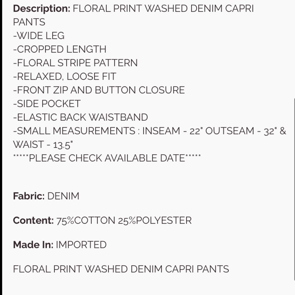 Easel Floral Stripe Wide-Leg Crop Pants NWT - Picture 5 of 5